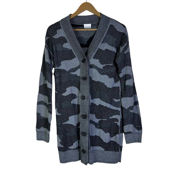 Columbia Firwood Cardigan Womens XS Gray Camo Button Front 100% Cotton Cozy - Picture 1 of 6